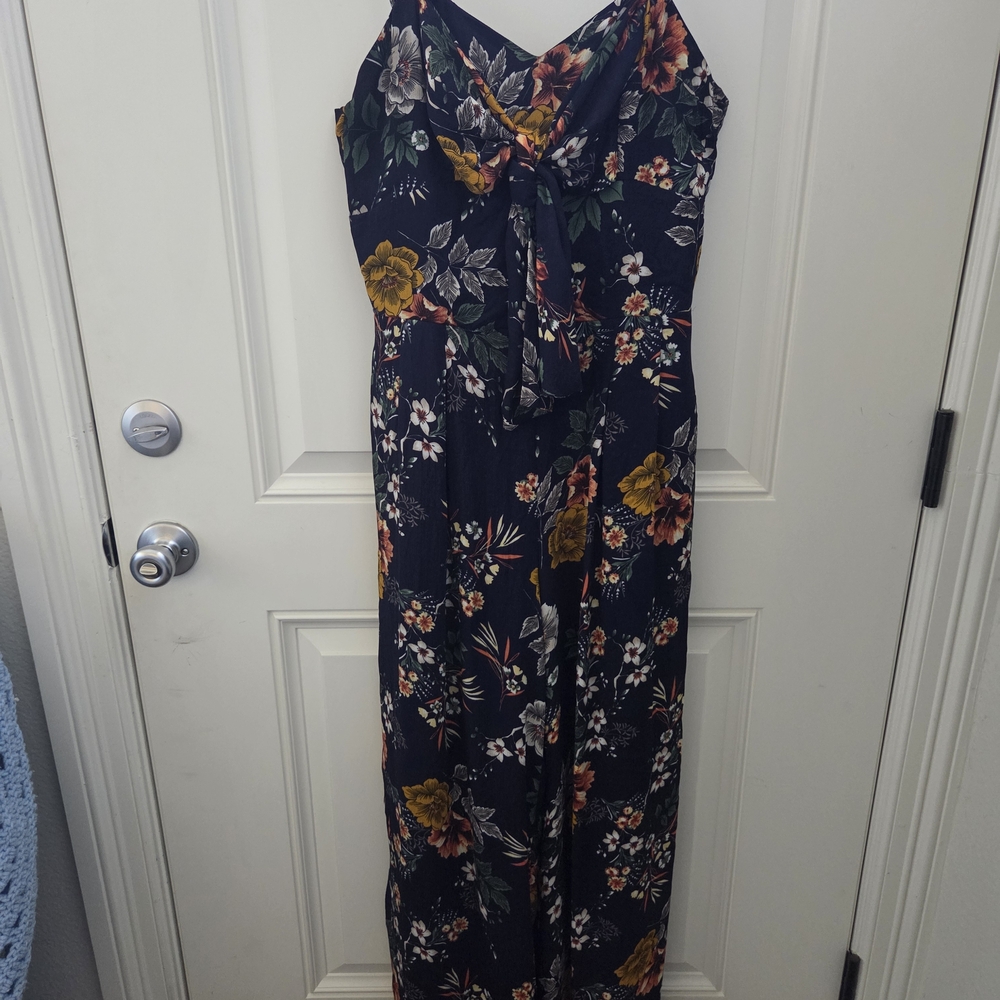 Floral Print Chiffon Jumpsuit - Navy